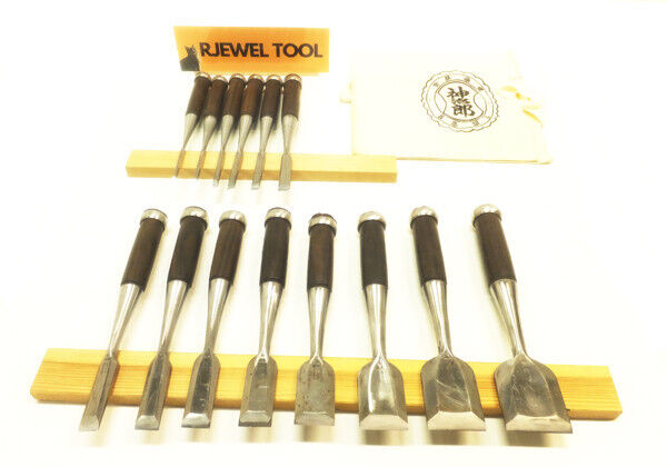 Japanese Chisel Nomi 富秀 Tomihide Carpenter Tool Set of 14 Hand Tool Ebony Handle