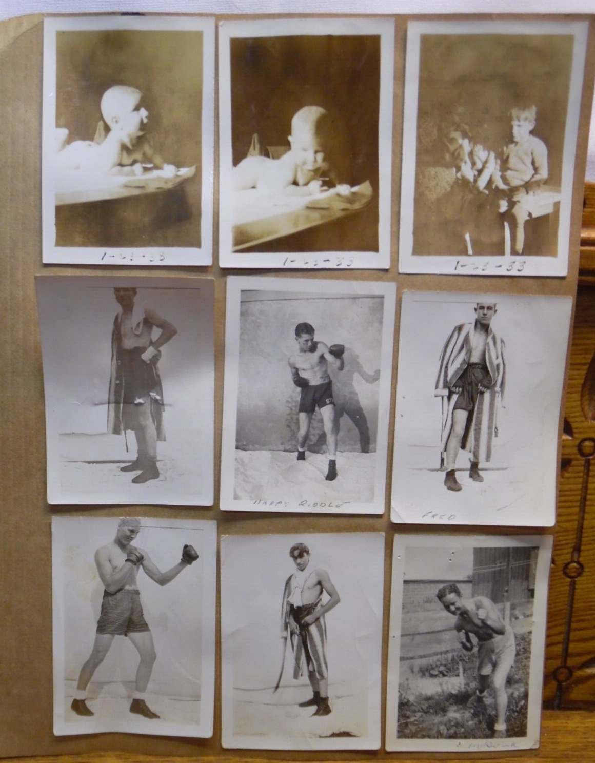 Sheet Vintage 1930-40s B&W Photos - BOXERS Happy Riddle Baby Telephone Repairman