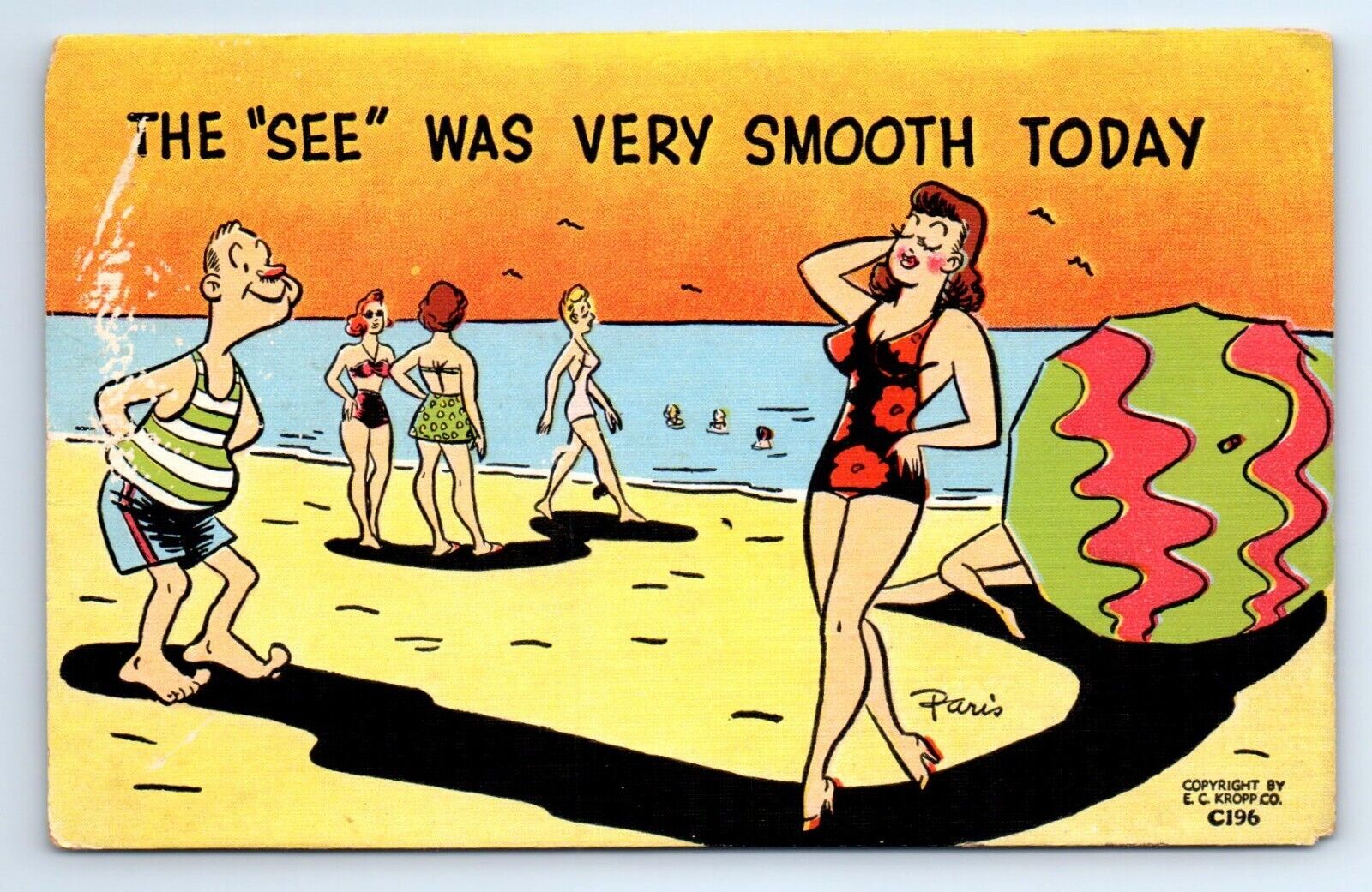 Creeper See Was Very Smooth Today Woman Bathing Suit Sexy Linen Comic PC c.1954