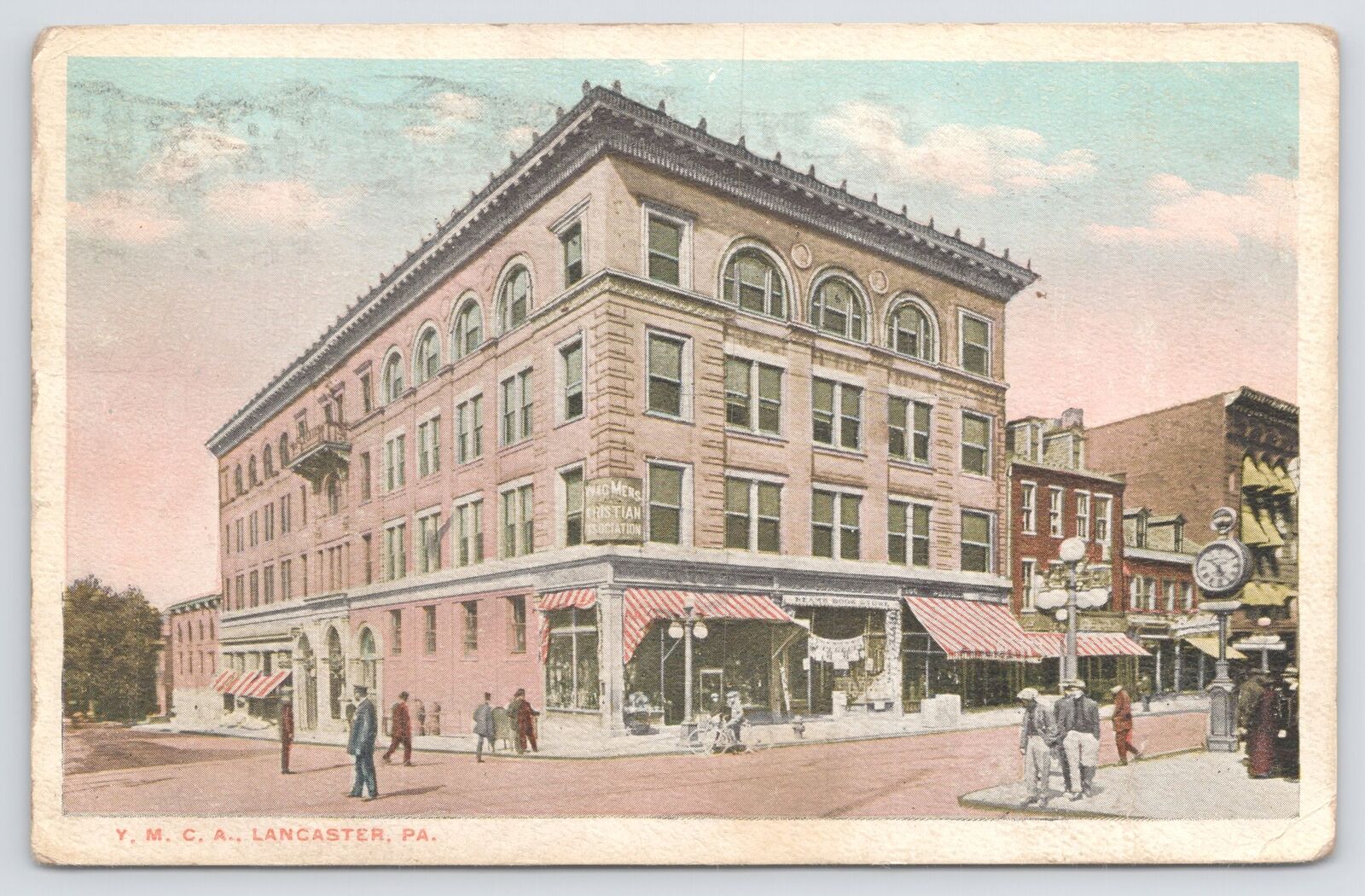 State~YMCA Bldg Of Lancaster Pennsylvania~Folks On Street Outside~Corner~PM 1916