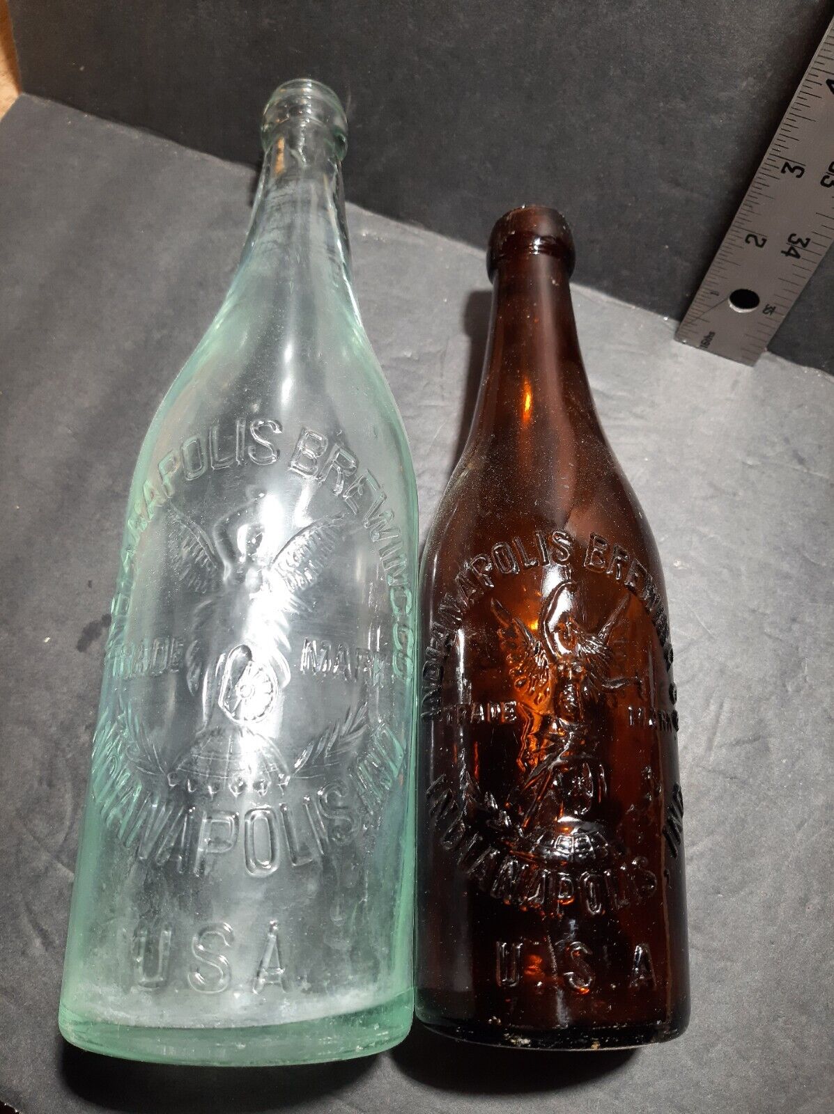 Indianapolis Brewing Company Blob Top Embossed Beer Bottles Amber Clear USA