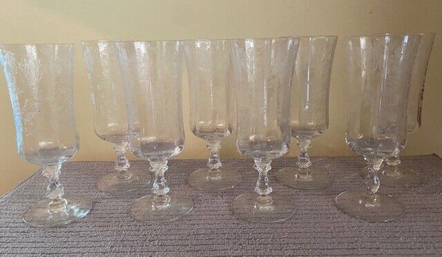 Set Of 8 Vintage Cambridge Rose Point Clear Parfait Glasses