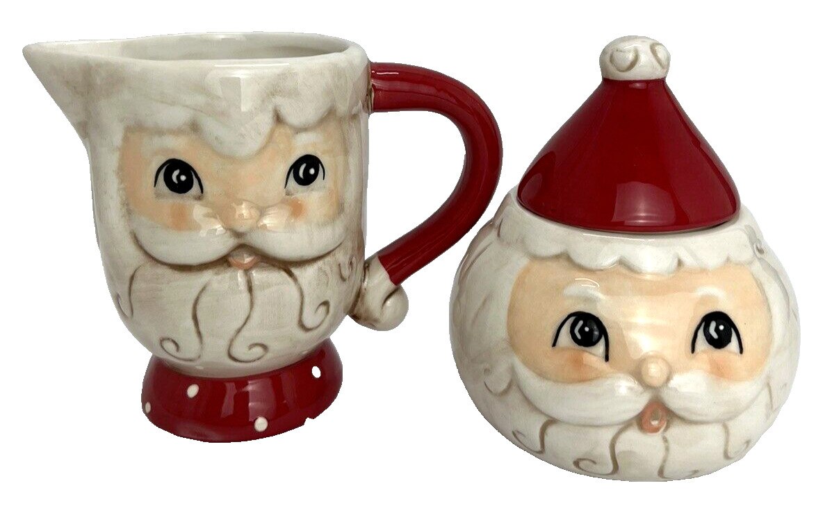 Johanna Parker Nostalgic Santa Vtg Style Christmas Ceramic Creamer & Sugar New