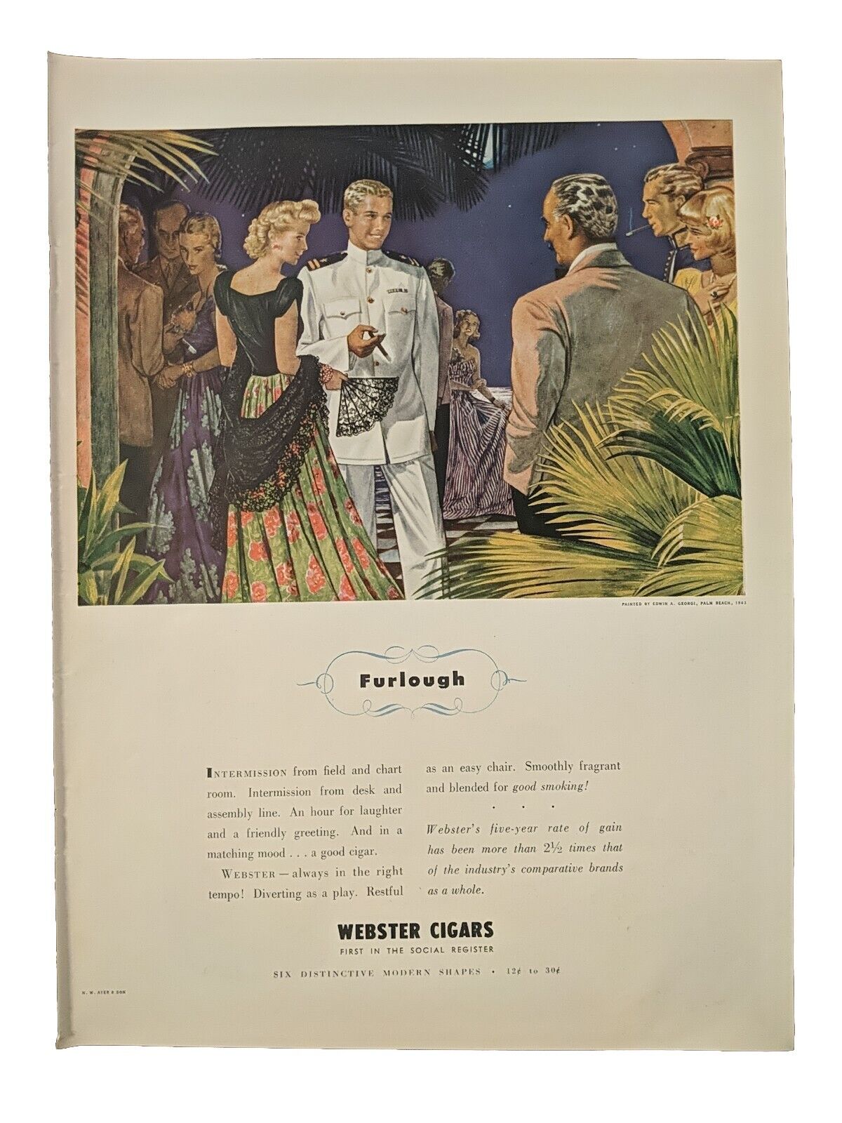1943 vintage Webster cigars print ad. Military Furlough, Art By Edwin A Georgi