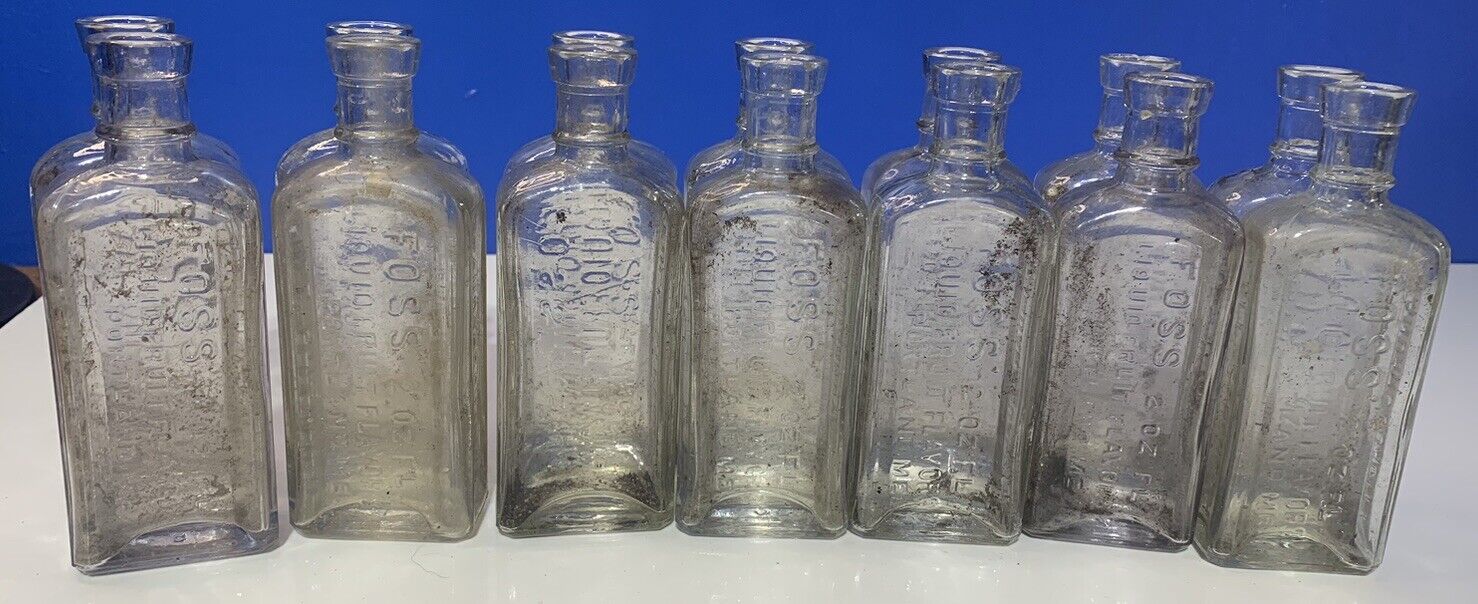Vintage Old Glass Bottle Foss 2 Oz Liquid Fruit Flavor Portland Maine Lot Of  14