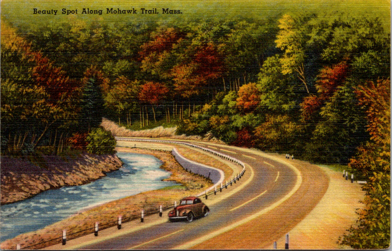 Hoosac  Range Massachusetts MA Driving Mohawk Trail Vintage c 1940\'s Postcard