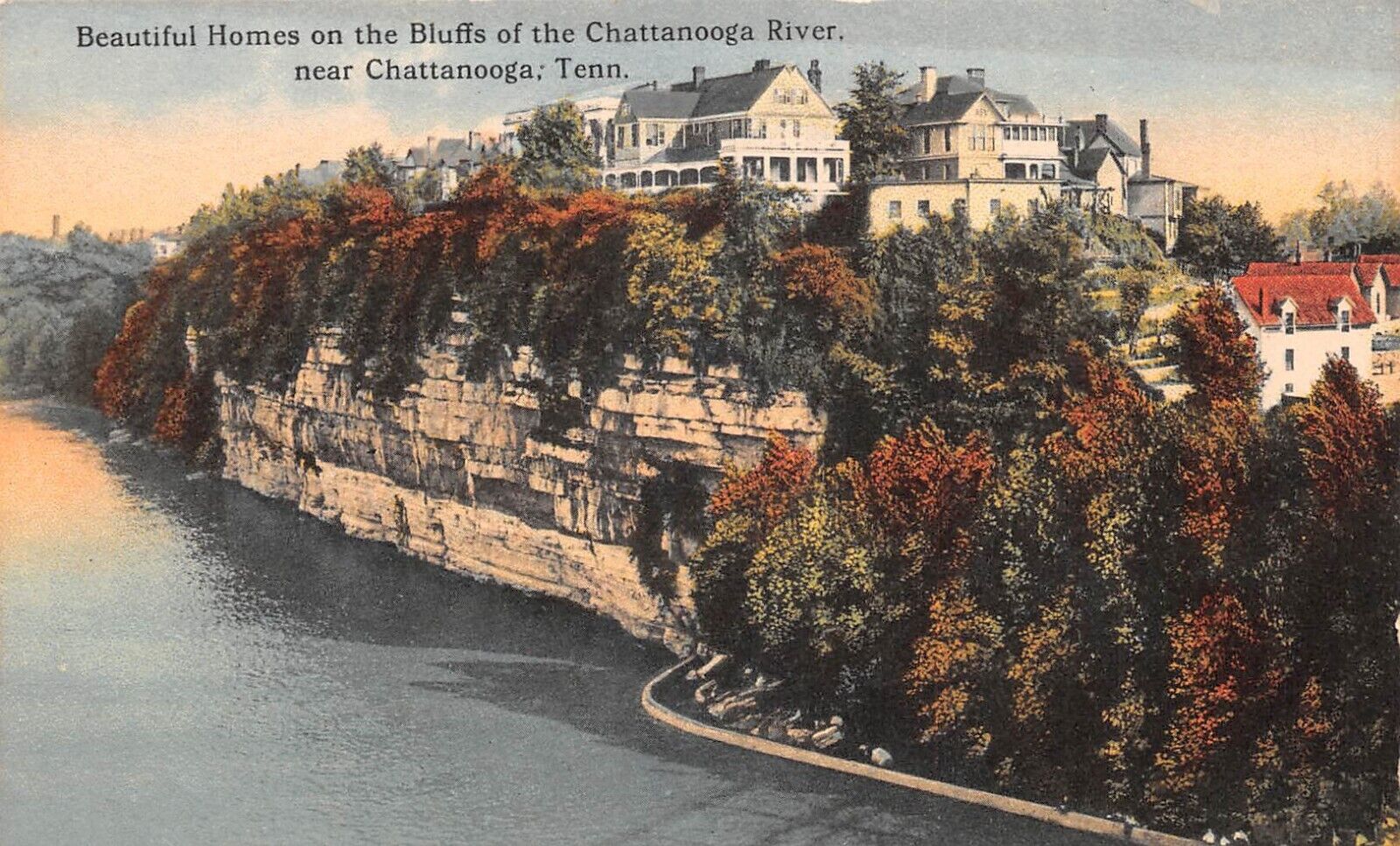 Bluff View Homes Tennessee Chattanooga River c1910 Postcard