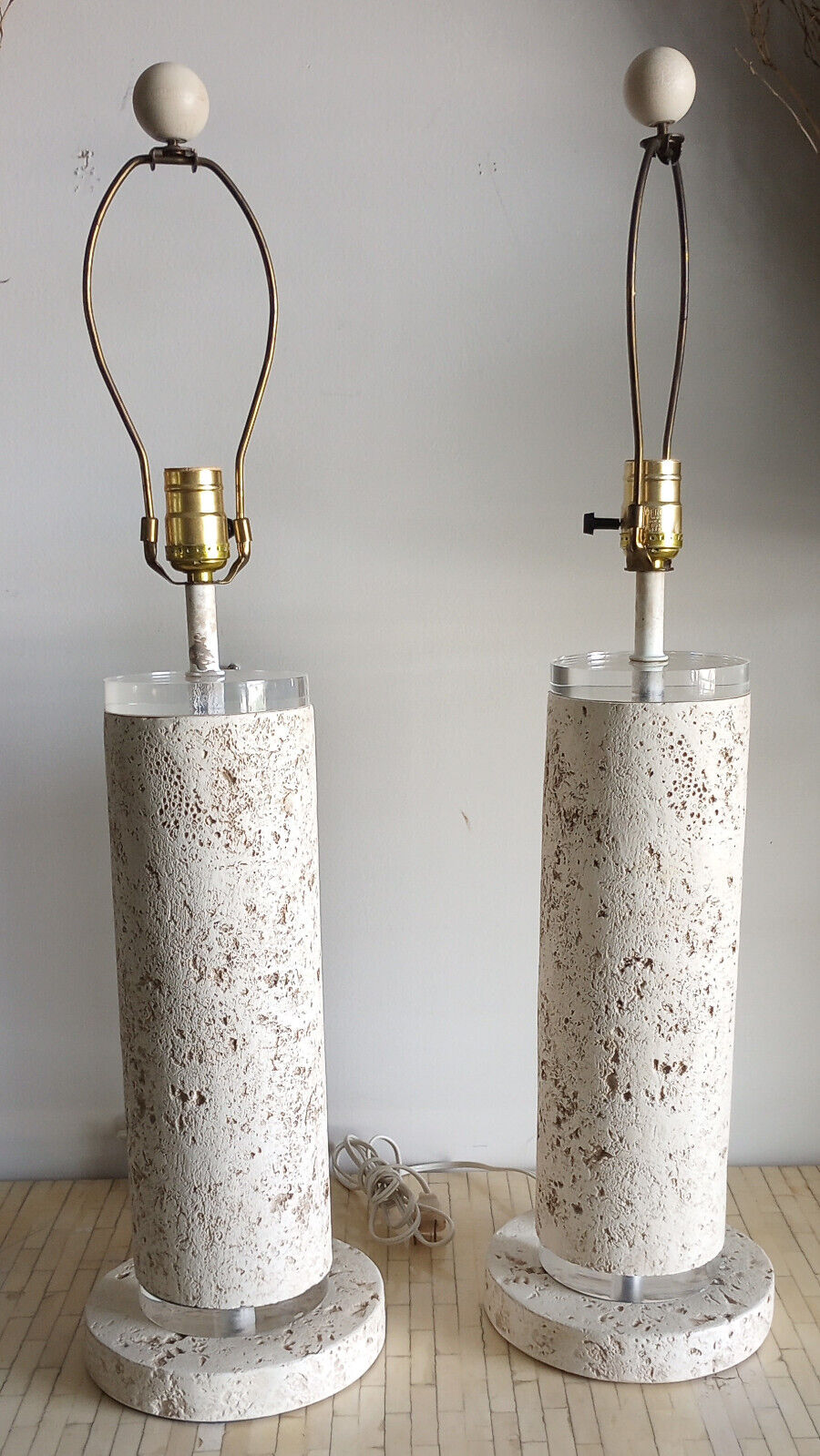 Pair Of Vintage Mid Century Lucite / Faux Coral Plaster Table lamps