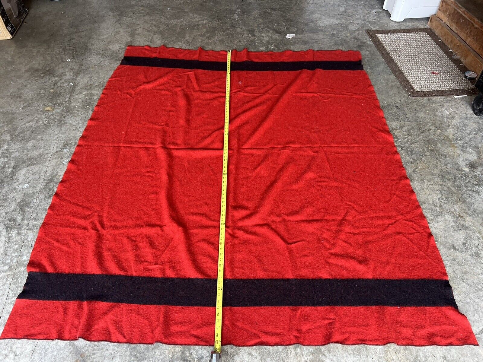 Vintage Red & Black Striped100% Wool Blanket 80x67
