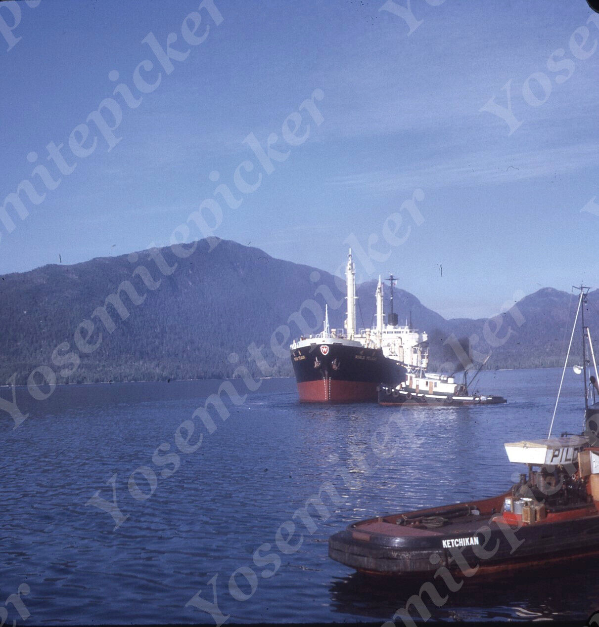 sl57 Original Slide 1970\'s Lumber Ship Metlakatla Harbor 982a