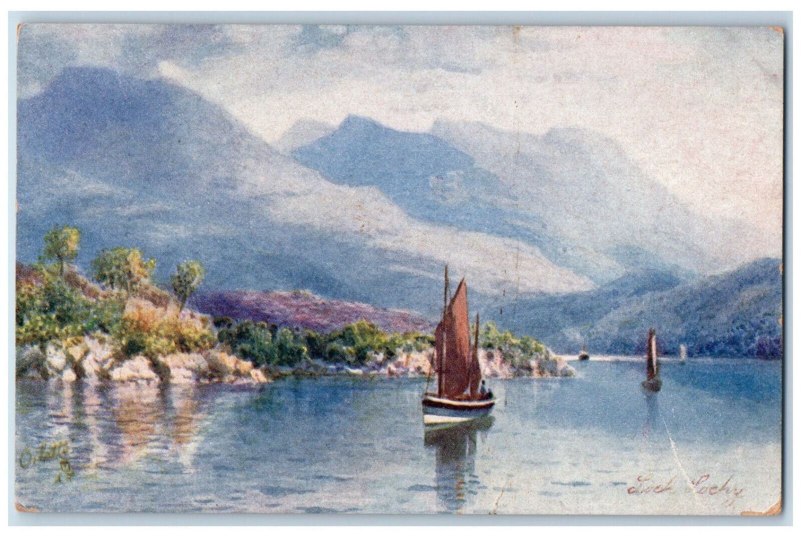 c1910 Caledonian Canal Bonnie Scotland Loch Lochy Oilette Tuck Art Postcard