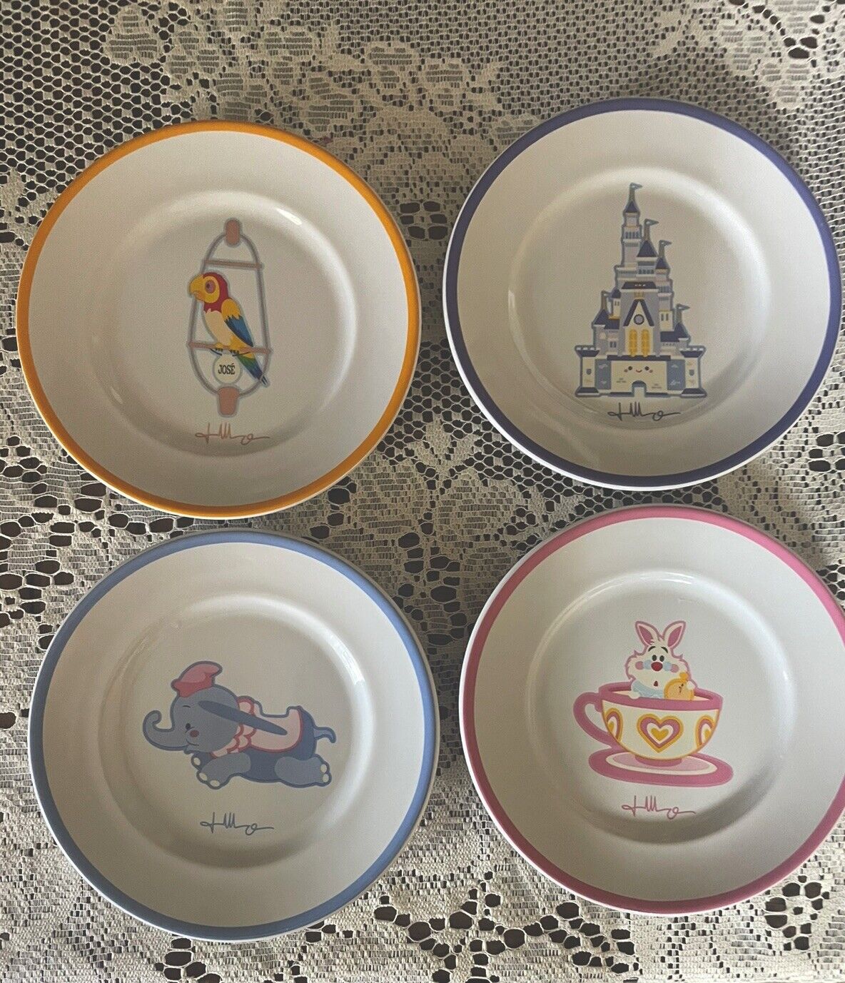 Tokyo Disney Parks 2021 Jerrod Maruyama “Kingdom Of Cute” 4pc Dessert Plate Set
