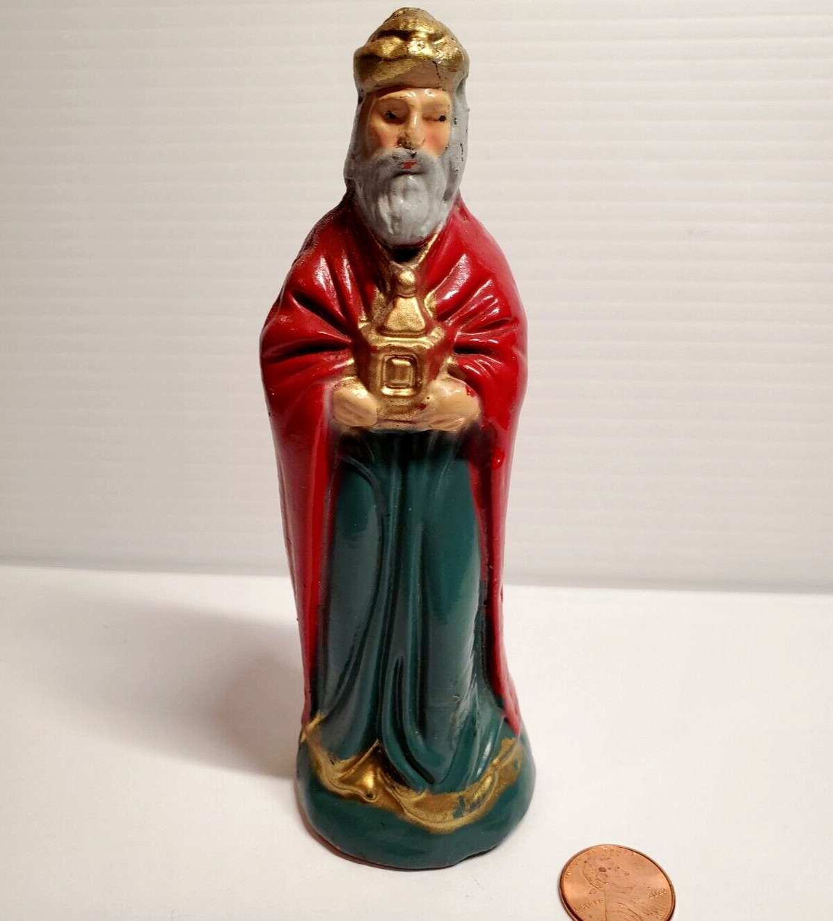 VTG Nativity Putz Replacement Wiseman King Red Green Robe Chalkware Plaster