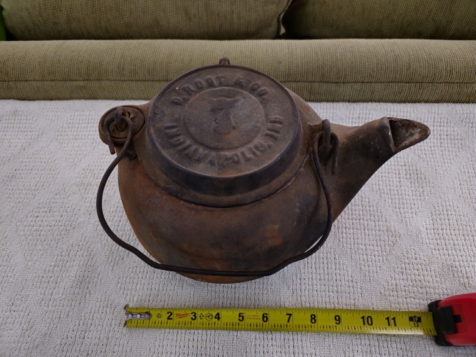 Vintage Antique D Root & Co Indianapolis Ind Cast Iron Tea Kettle USA Nice