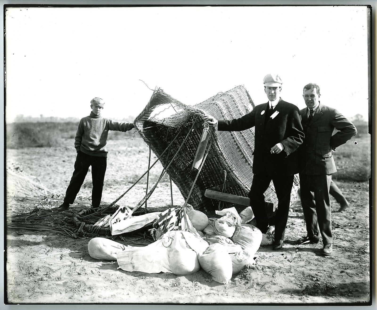c.1900s EARLY AVIATION with CRASHED HOT AIR BALLOON on GROUND~ANTIQUE 8x10 PHOTO