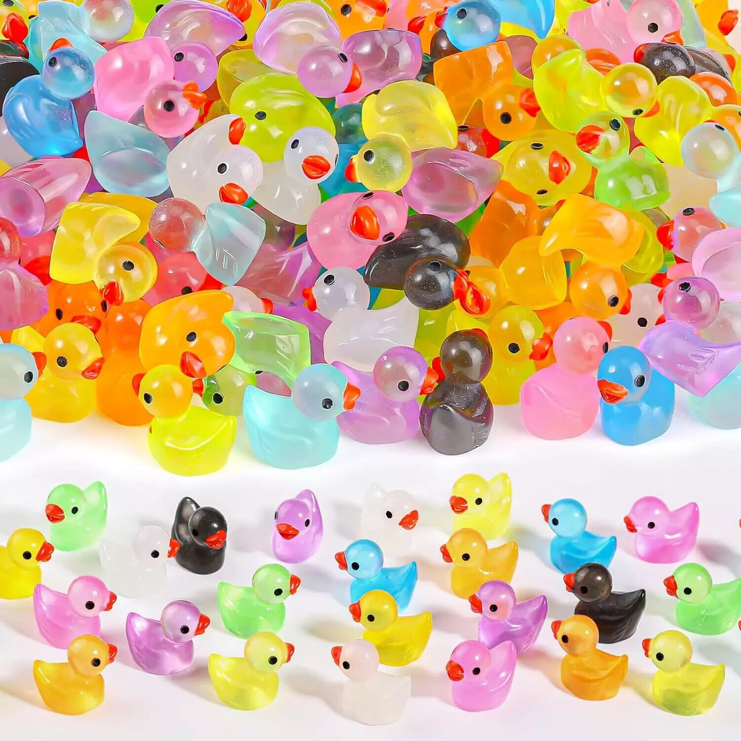 150PCS Mini Tiny Resin Ducks Little Miniature Plastic Small Ducks Bulk Glow