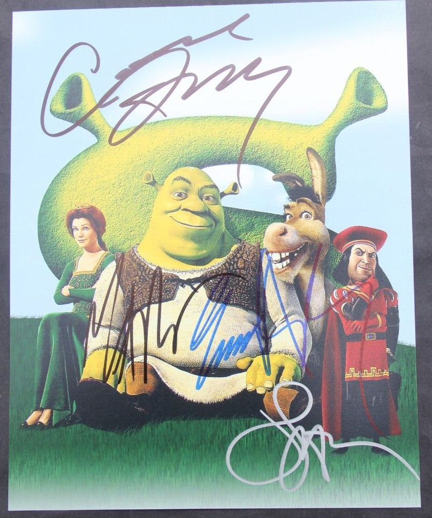 SHREK 8x10 signed by Mike Myers, Cameron Diaz, Eddie Murphy and Lithgow w/COA