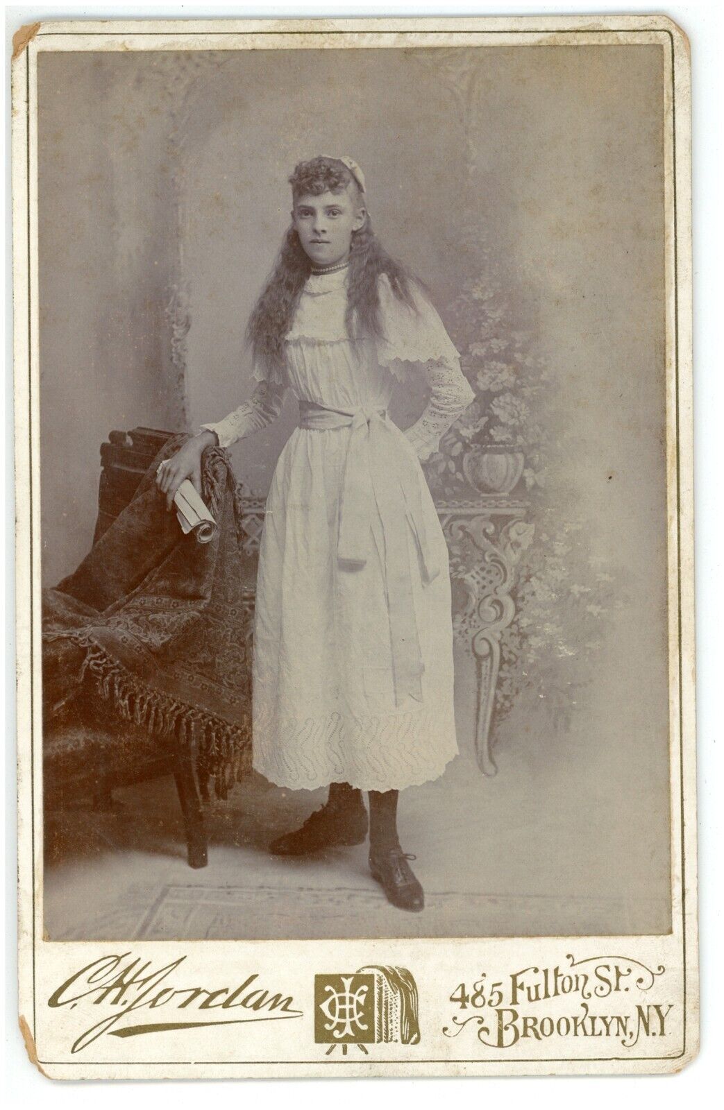 Antique c1880s Cabinet Card Jordan Beautiful Young Girl in Dress Brooklyn, NY