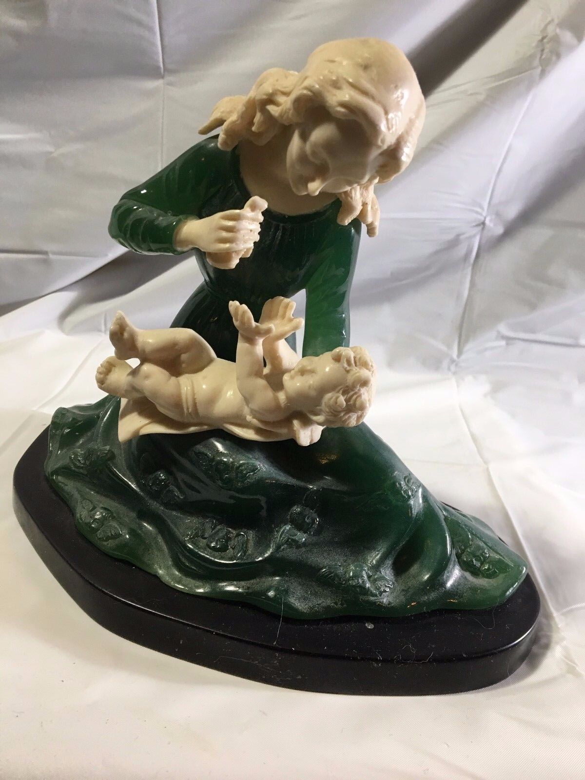 Mother and Child Sculpture G Ruggeri Green Carrara Marble Bianchi Italy Figurine