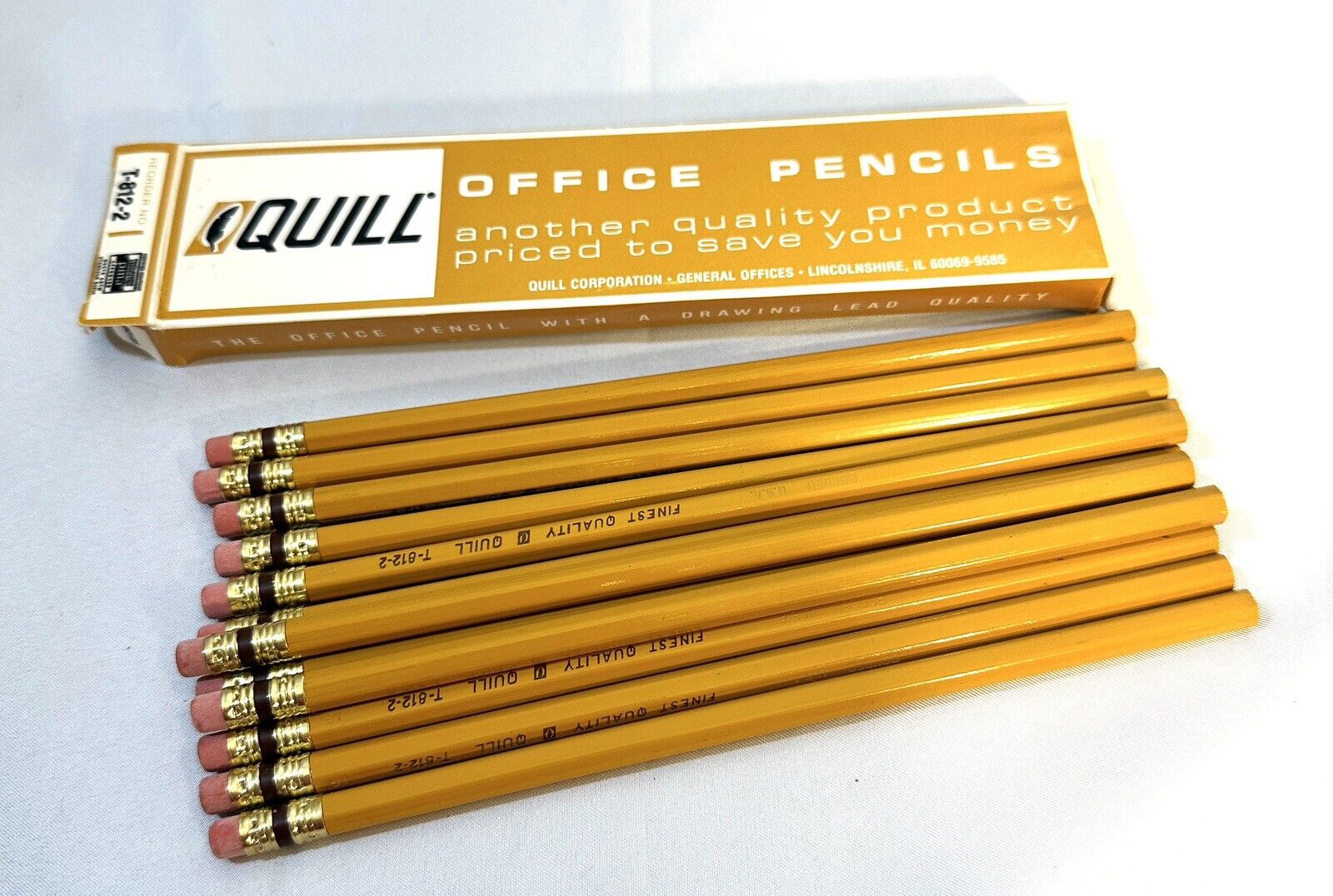 Vintage Box Of 12 Quill Office Pencils Unsharpened T-812-2 Quality Lead Pencil