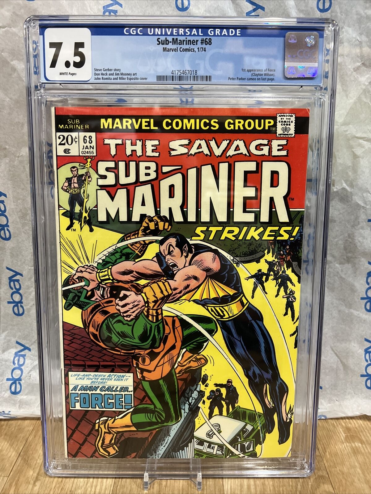 Sub-Mariner #68 1974 CGC 7.5 wp - 1st appearance of Force. Peter Parker cameo