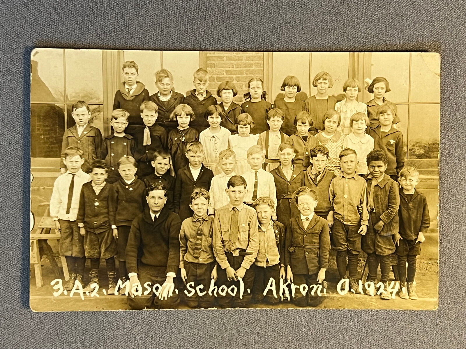 Ohio OH RPPC, Akron, Mason School, Integrated Class 3.A.2, one Black Child, 1924