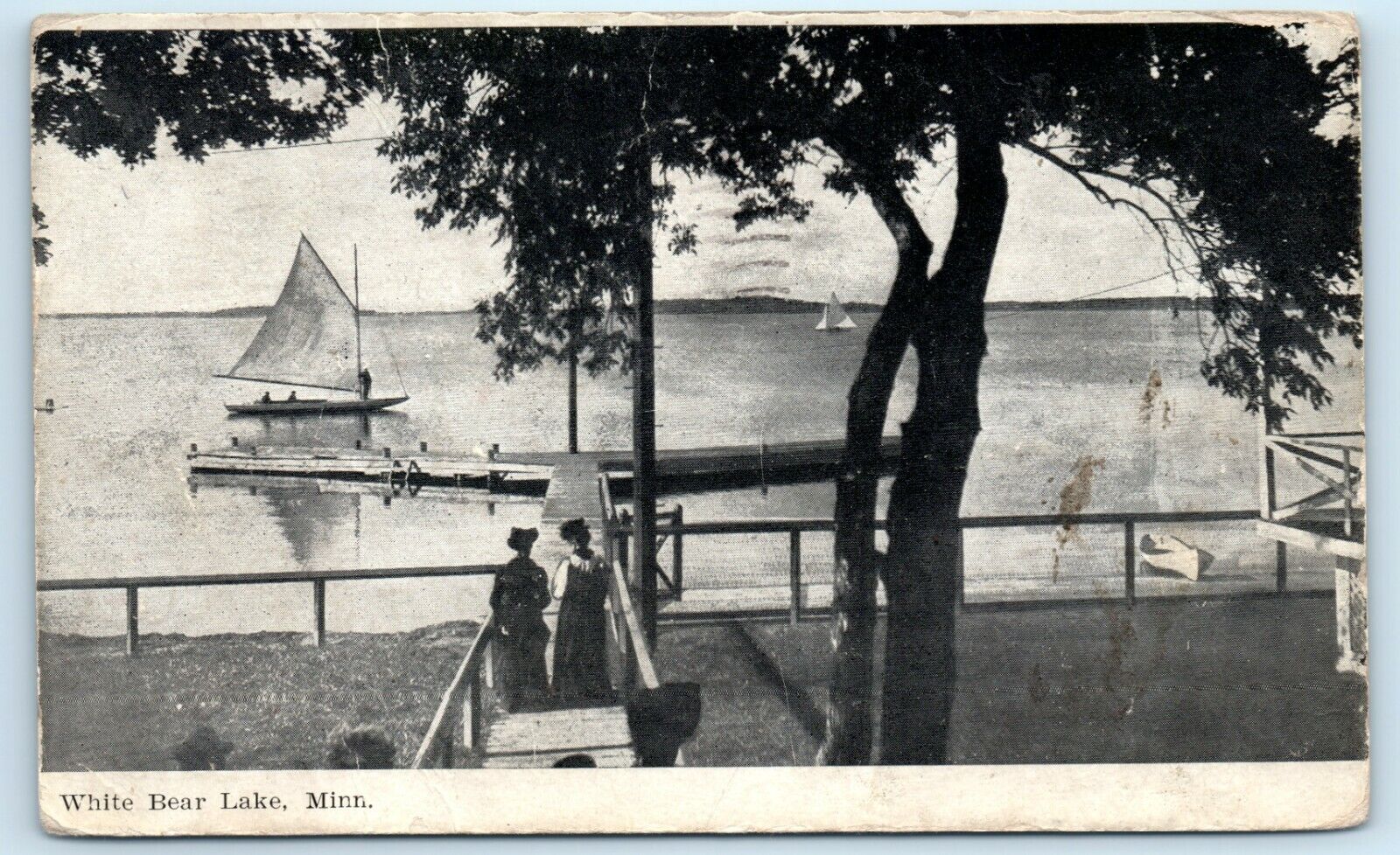 POSTCARD White Bear Lake Minnesota 1908 Sailboats Dock 