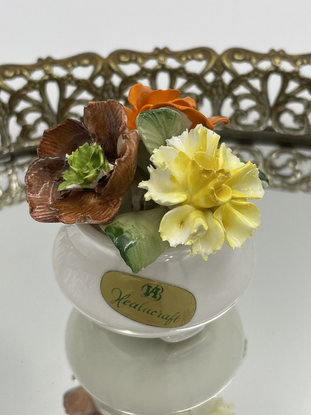 Vintage Healacraft Fine Bone China Flower Pot Bouquet Blooms Figurine England