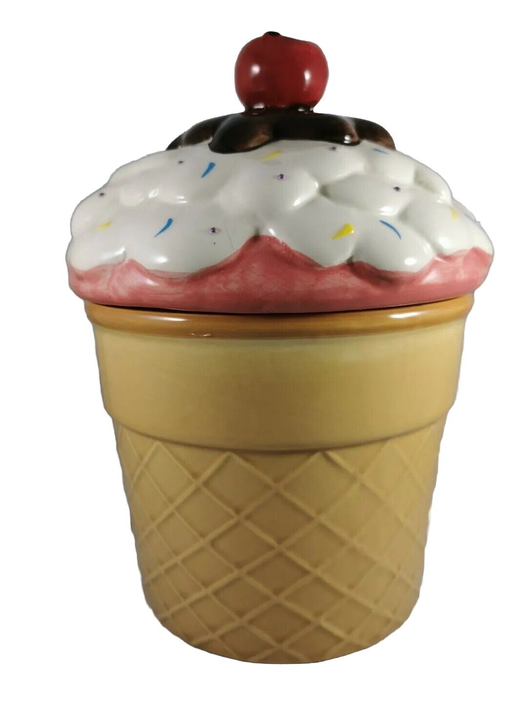 Cherry Top Ice Cream Cone Ceramic Cookie Jar Cherry On Top Rare Cupcake 