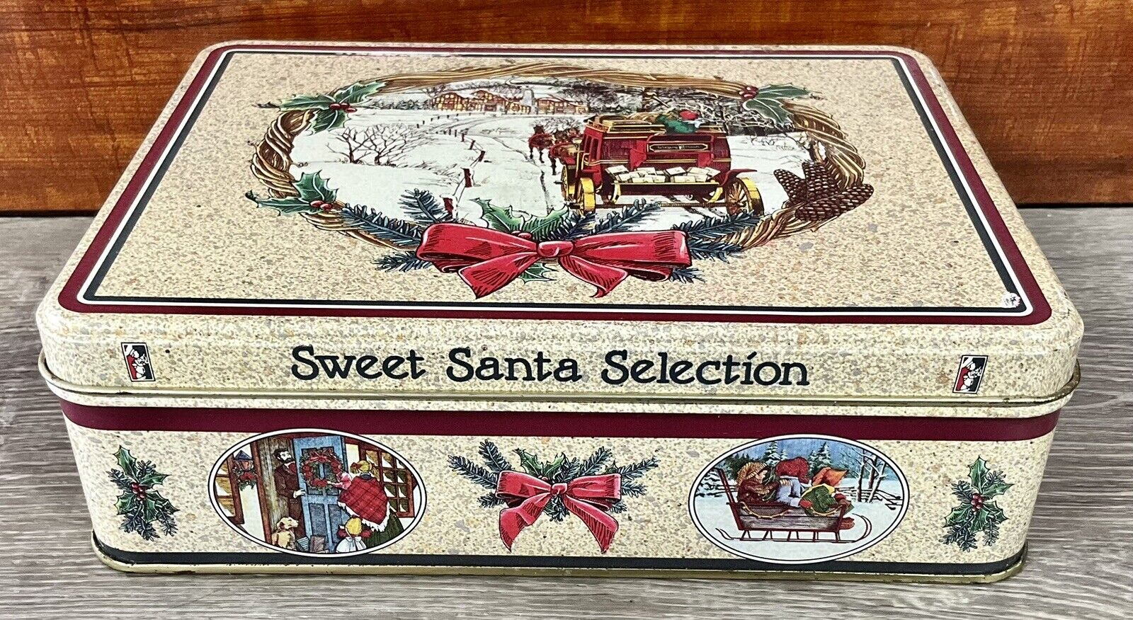 Vintage Wolfgang Candy Tin Home For The Holidays Sweet Santa Selection 8x6x2.5