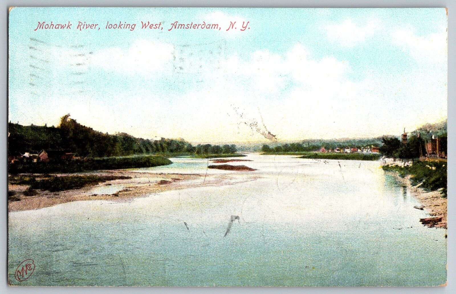 Amsterdam, New York - Mohawk River, Looking West - Vintage Postcard - Posted