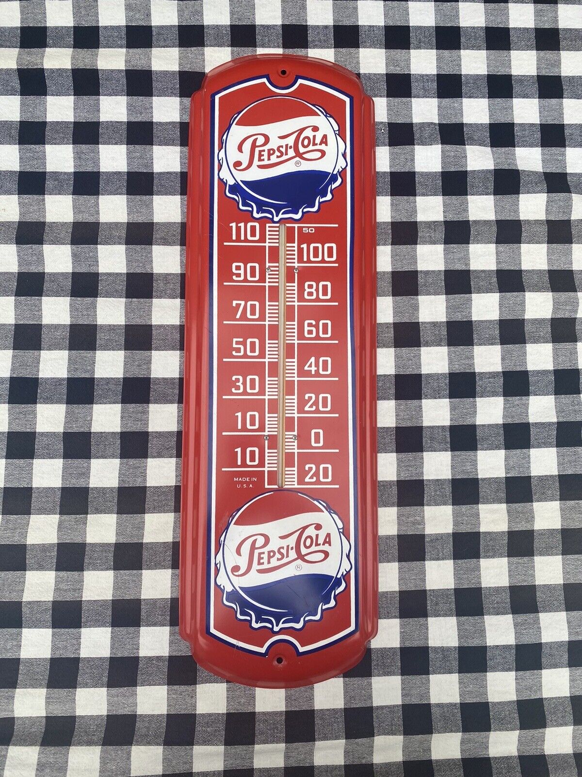 Vintage Pepsi Cola 27” Metal Advertising Wall Working Thermometer