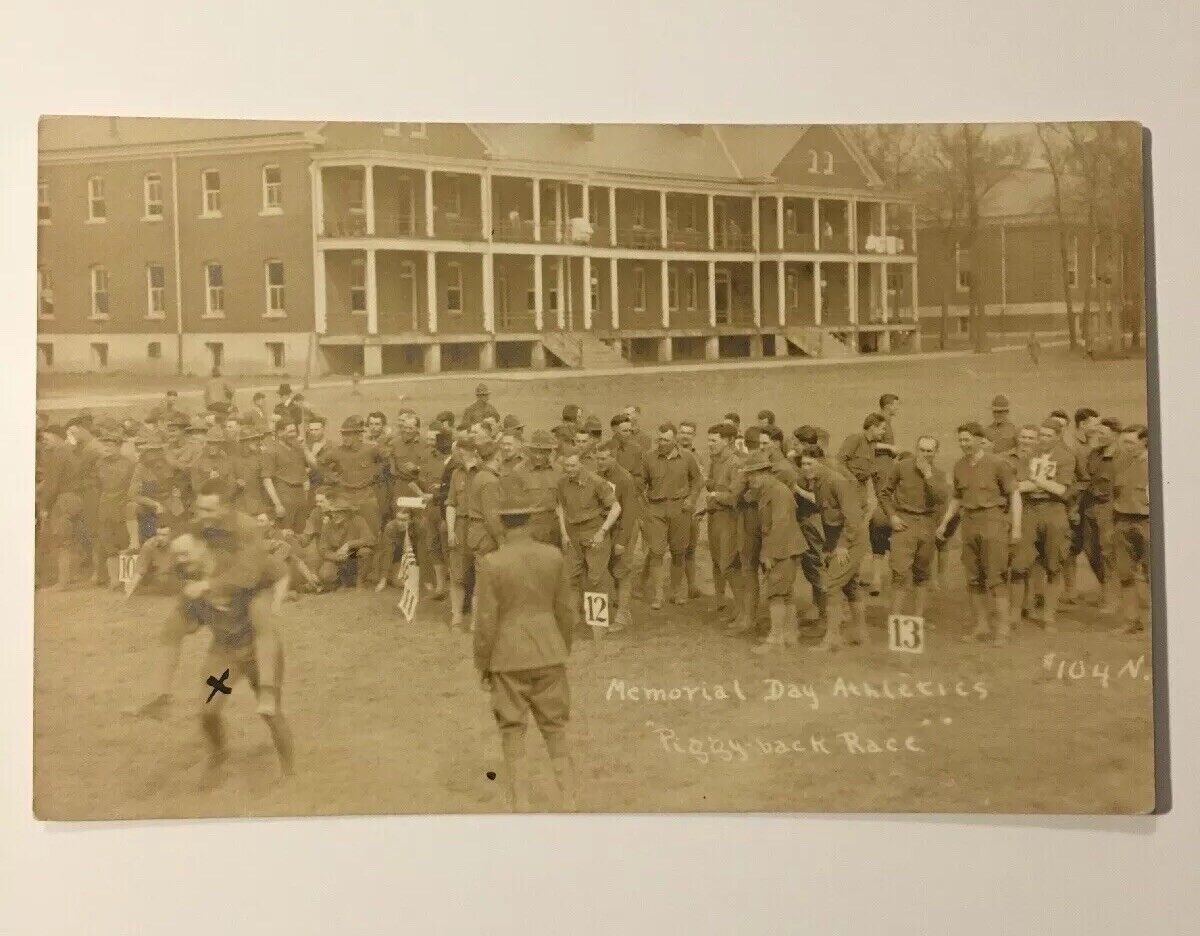 Postcard - WW1 Memorial Day Athletics RPPC Real Photo Unposted “Piggy Back Race”