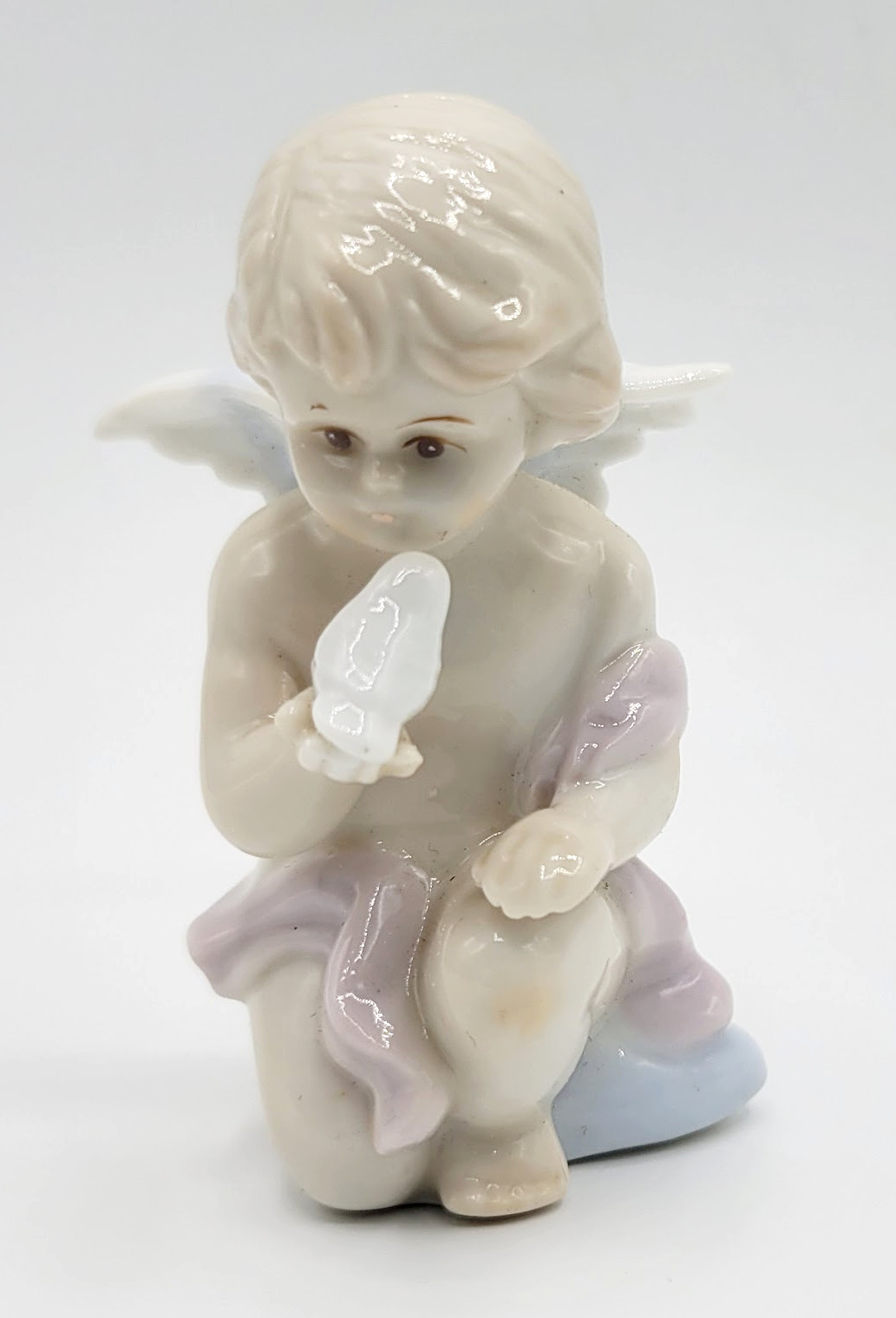 Vintage Adorable Russ Berrie Angel Cherub Holding Bird Porcelain Figurine #17106
