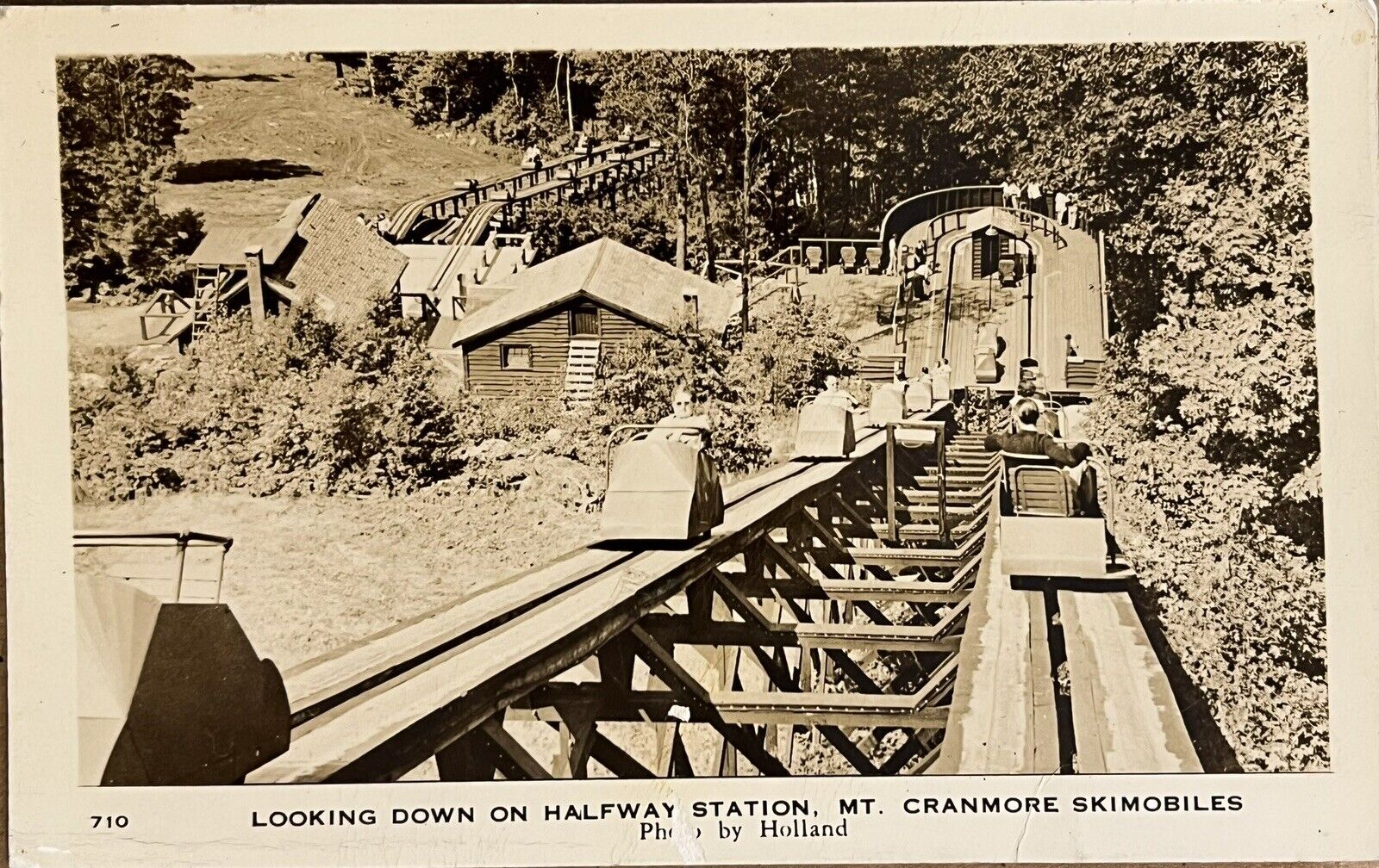 RPPC North Conway Mt Cranmore Skimobiles New Hampshire Real Photo Postcard c1940