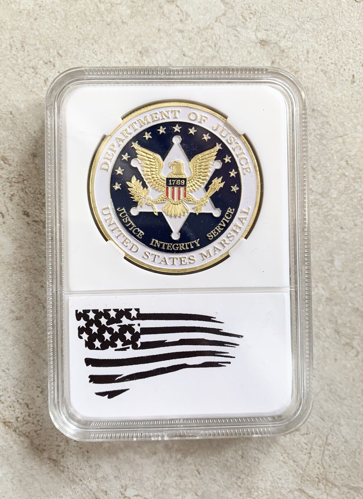 DOJ Department of Justice United States Marshal Agent Challenge Coin & Nice Case