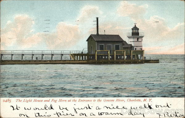 1907 Charlotte,NY The Light House and Fog Horn at the Entrance to the Genesee Ri