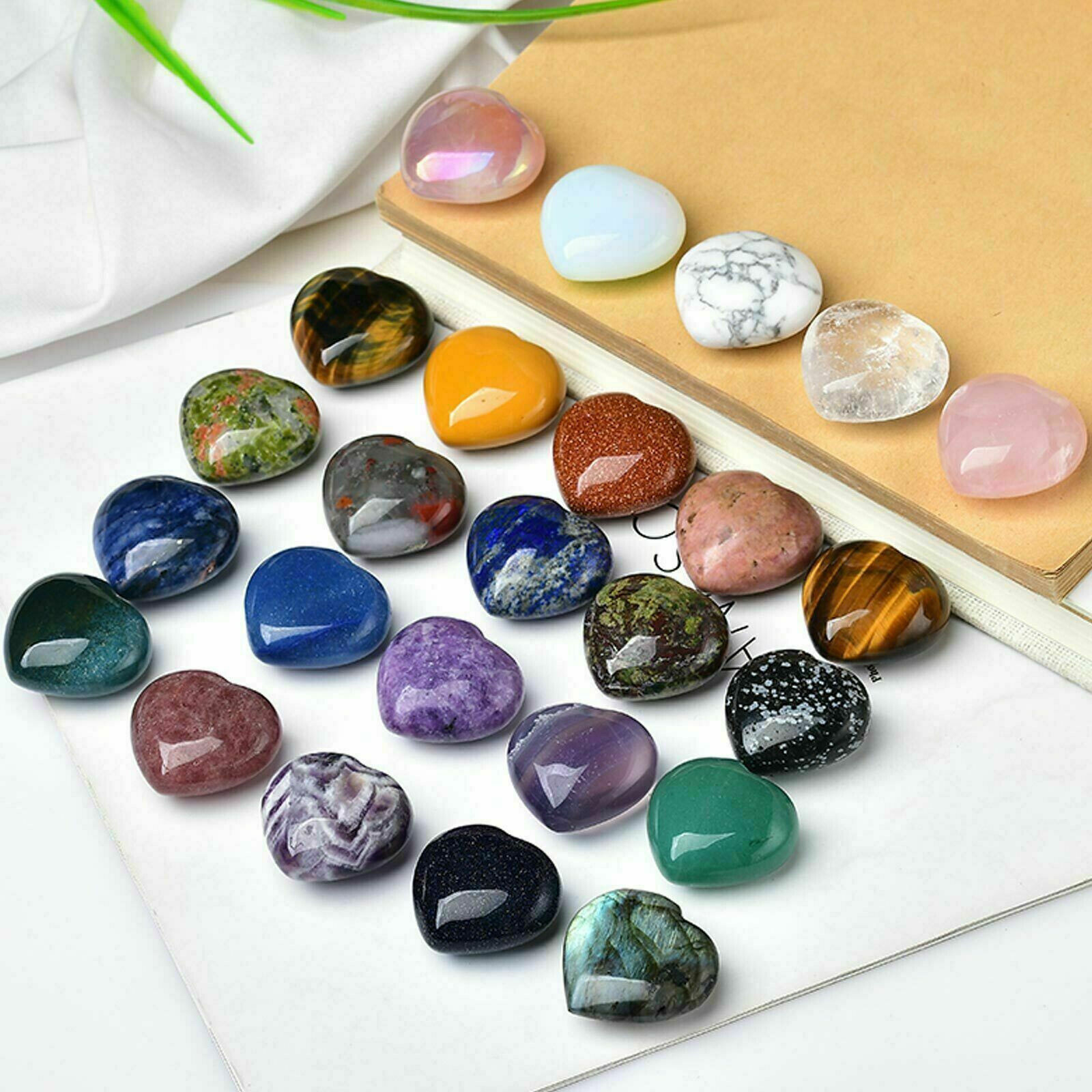 30PCS Crystal Hearts Natural Quartz Healing Gem Mini Crystal Heart Chakra Stones