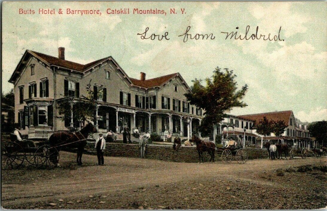 1907, BUTTS HOTEL & BARRYMORE. CATSKILL MTS, NY. POSTCARD. ZT24