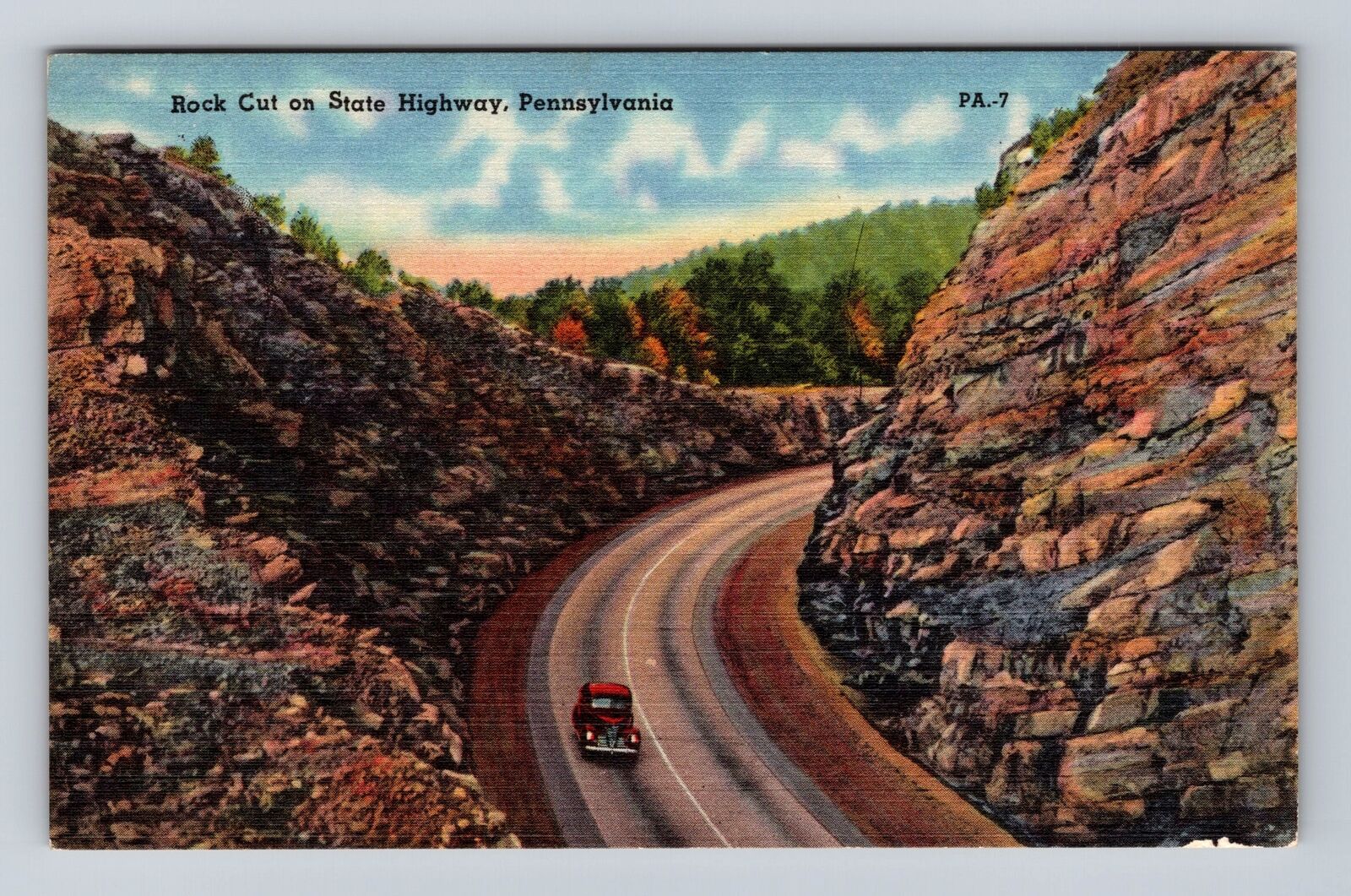 PA-Pennsylvania, Rock Cut on State Highway, Antique Vintage Souvenir Postcard