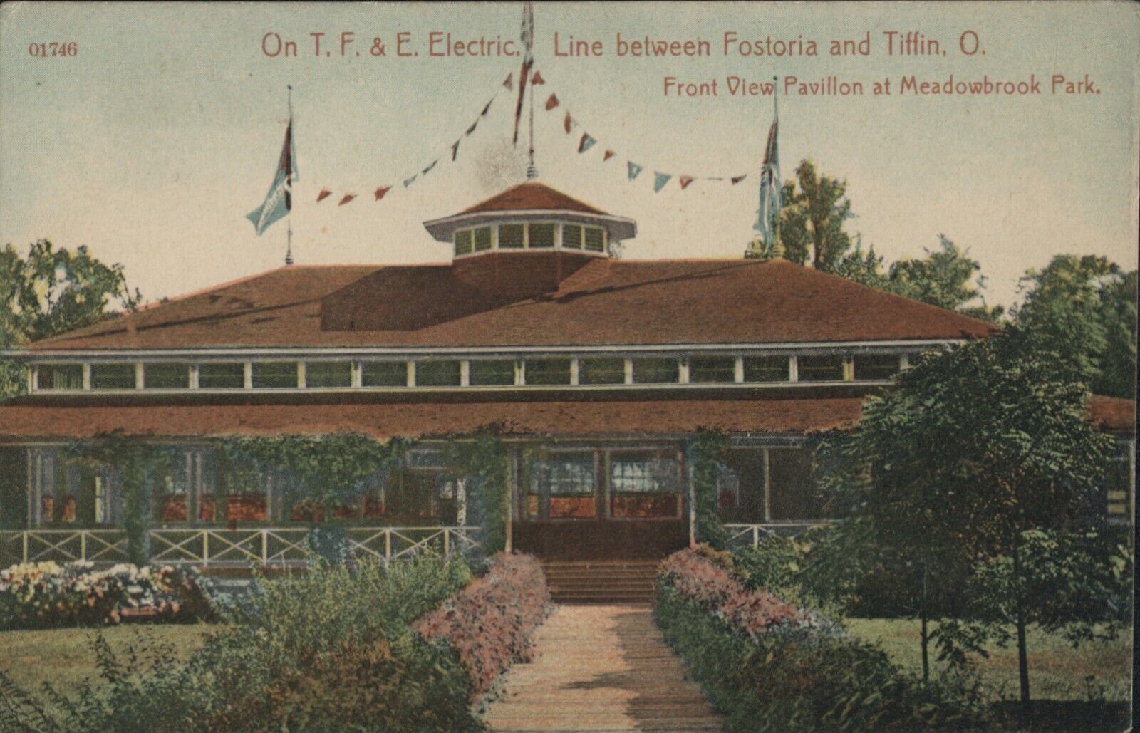 1910 Postcard Tiffin Fostoria & Electric Interurban Line Meadowbrook Park Stop