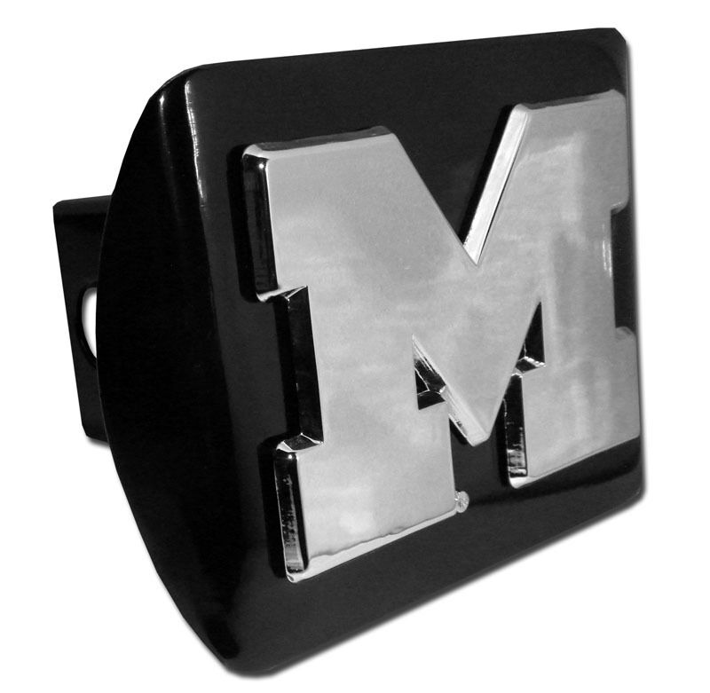 michigan block M logo metal black chrome trailer hitch cover usa made