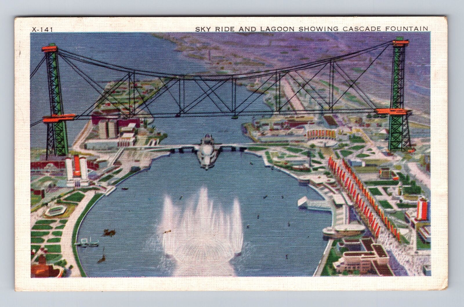 Chicago IL-Illinois A Century Of Progress Sky Ride Lagoon Vintage c1934 Postcard