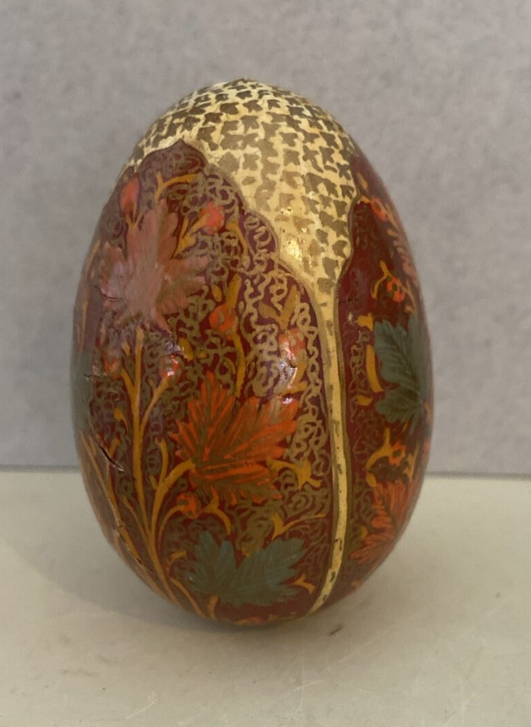 vintage Kashmir style handpainted laquered egg leaves gold trim