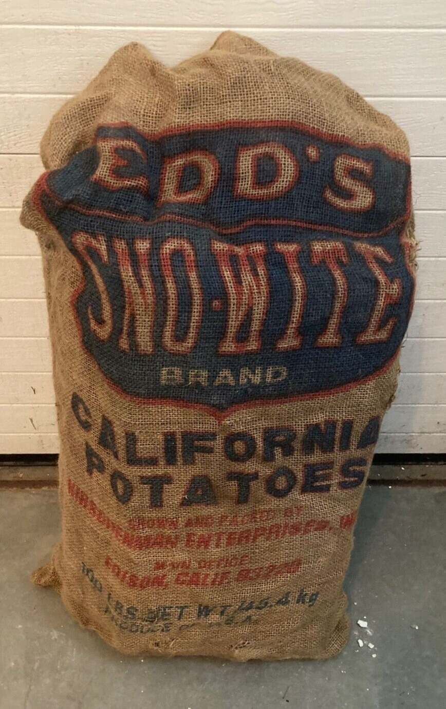 Vintage  Edd\'s SNO-WITE California Burlap Potato Sack 100lb Bag  Kirschenman Ent