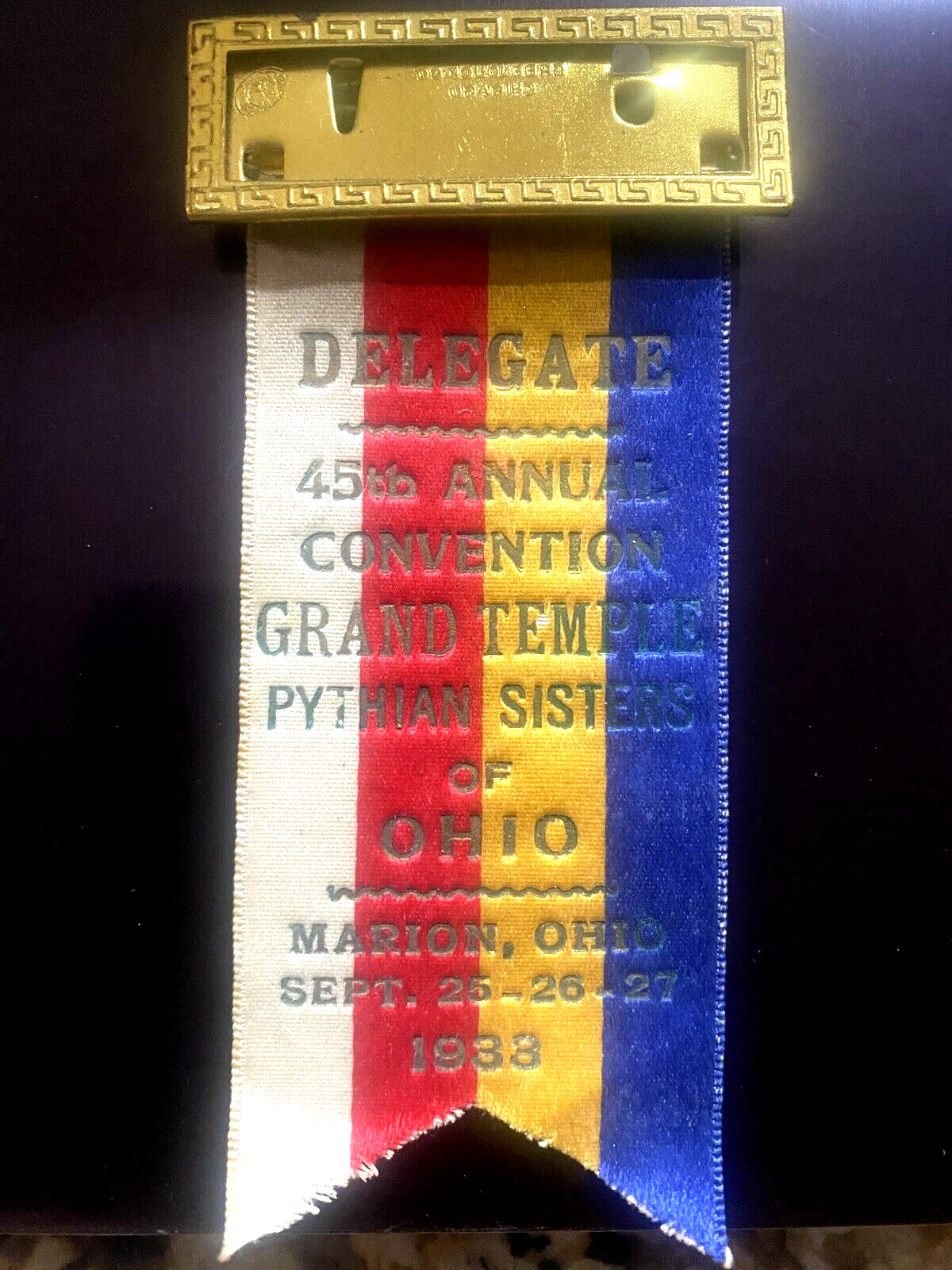 Vintage 1933 Ohio Grand Temple Pythian Sisters Annual Convention Ribbon Badge
