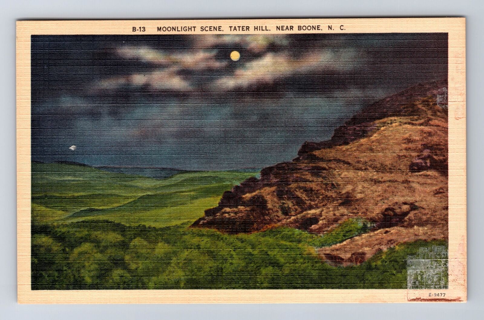 Boone NC-North Carolina, Moonlight Scene Tater Hill, Souvenir Vintage Postcard