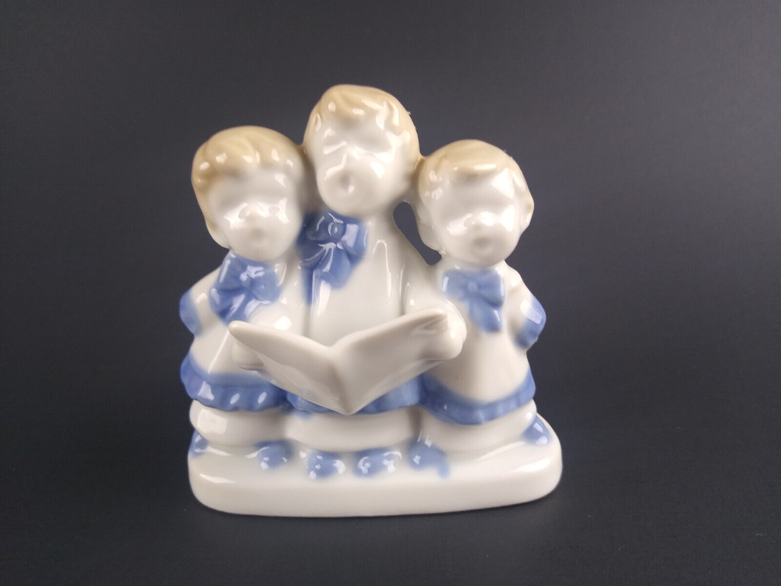 Vintage Porcelain Singing Choir Boys Blue and White Candle Holder 