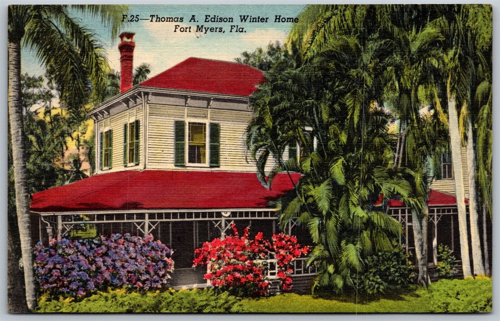 Vtg Fort Myers Florida FL Thomas A Edison Winter Home 1940s View Postcard
