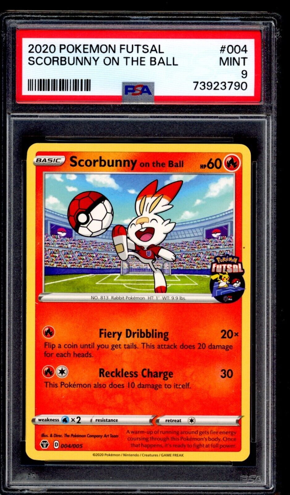PSA 9 Scorbunny on the ball 2020 Pokemon Card 004/005 Futsal